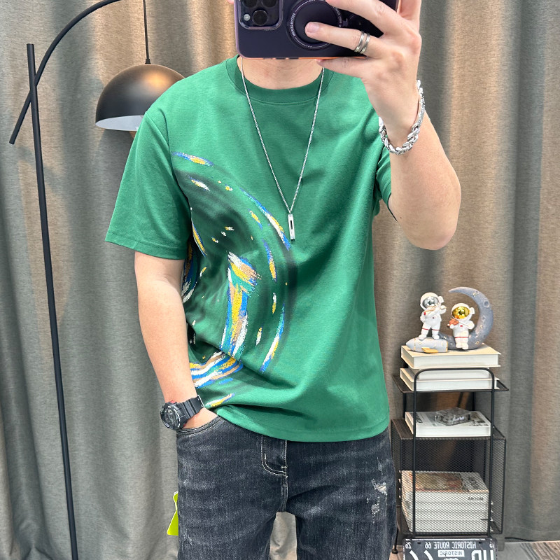潮牌短袖t恤衫男士夏季新款高端纯棉印花衣服宽松百搭体恤衫男装