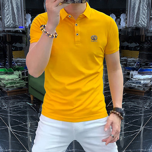 轻奢高级感欧货男士短袖Polo衫夏季薄款 字母商务休闲修身翻领T恤