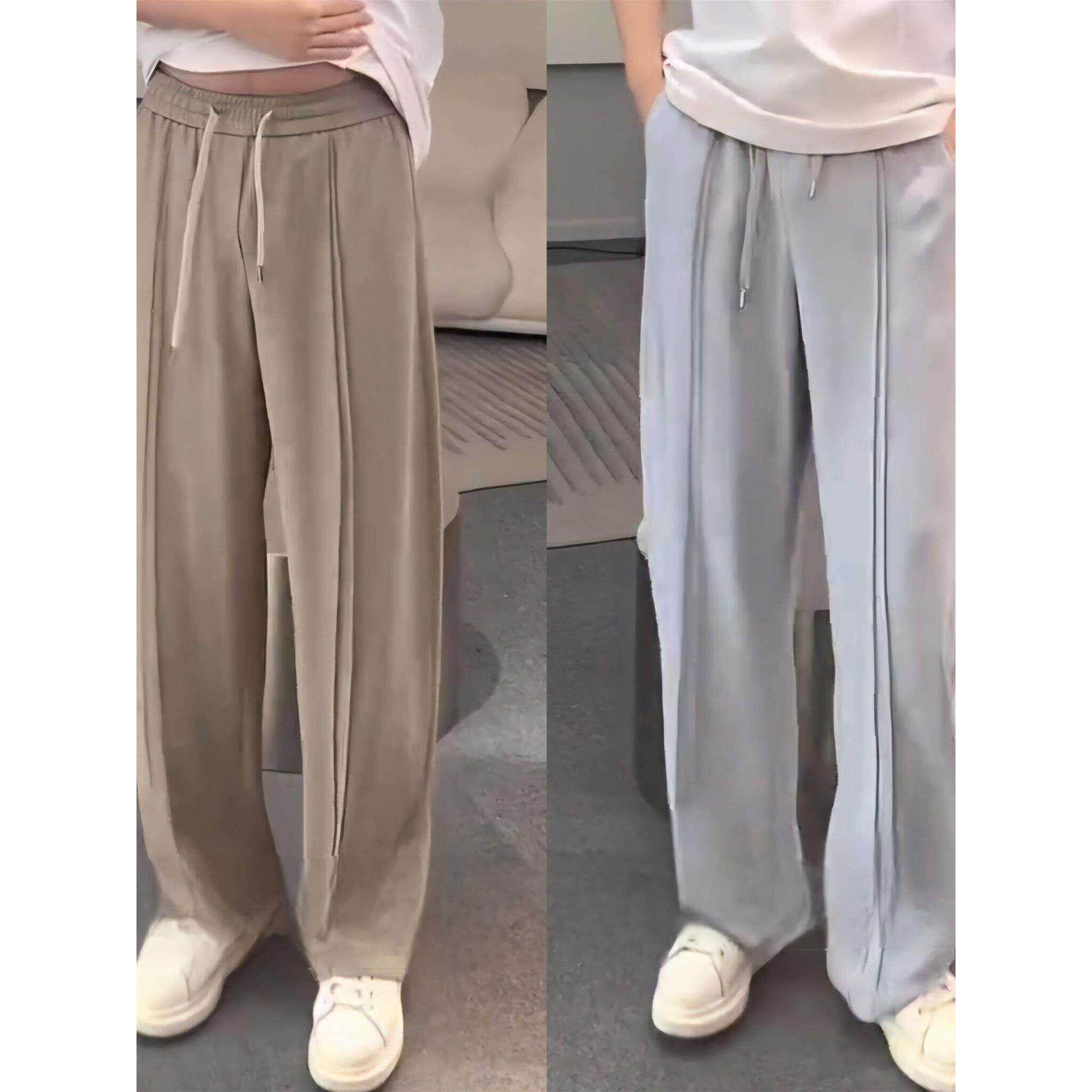 轻奢夏季冰丝垂感丝滑直筒西裤男潮流简约时尚宽松百搭抗皱休闲裤