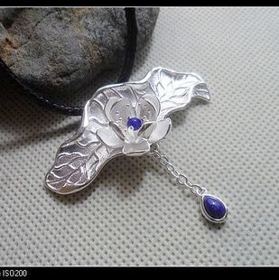 泰银 925纯银 手工 曼谷 天然青金石【幸福之花】女项吊坠4.45cm