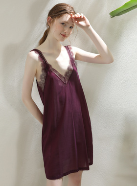 真丝弹力雪纺蕾丝性感吊带睡裙女夏季2023新款睡衣