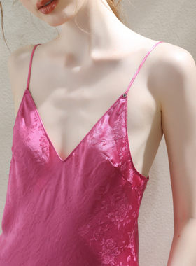 真丝桑波缎提花性感吊带睡裙女夏季2023新款睡衣