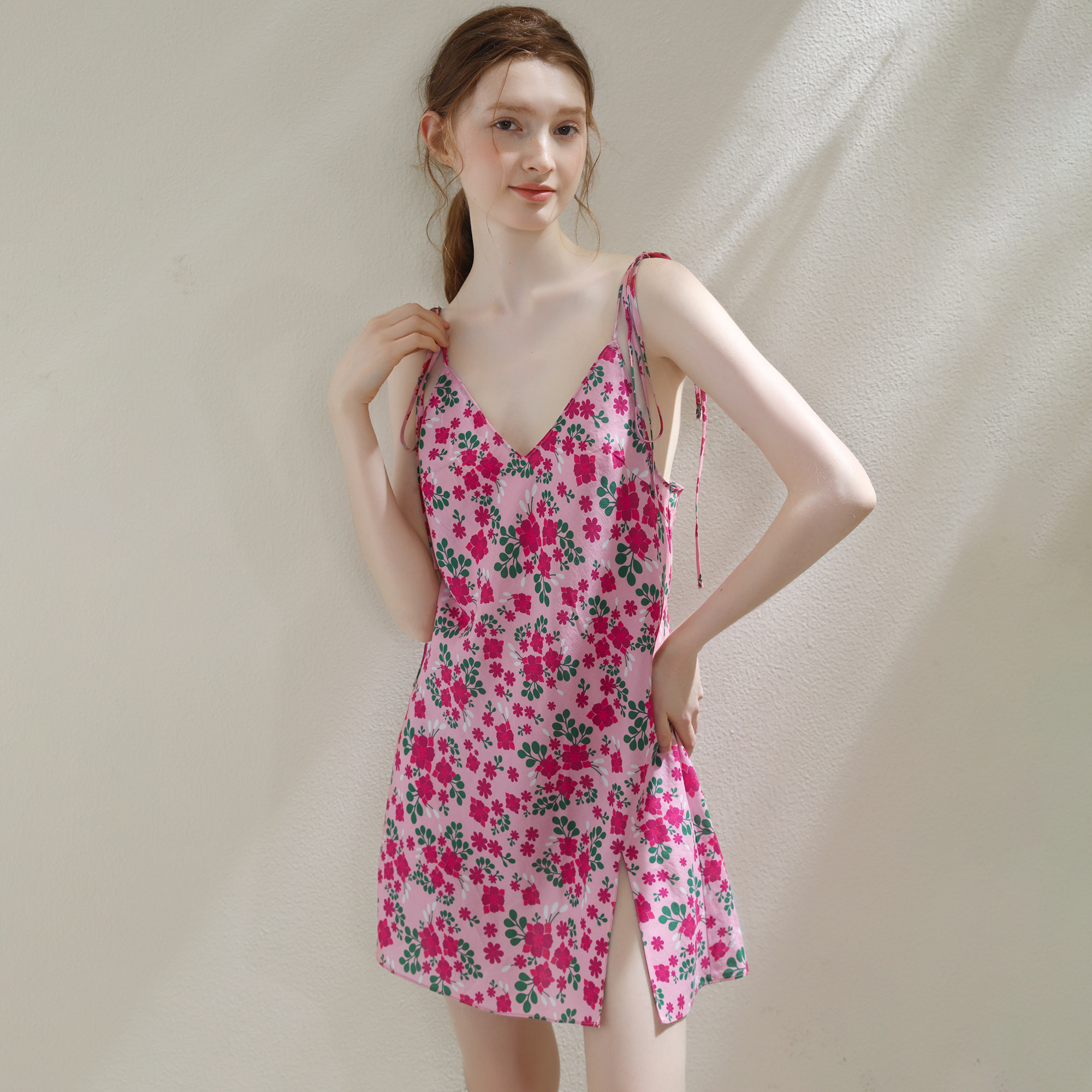 天丝印花性感吊带睡裙女夏季2023新款睡衣