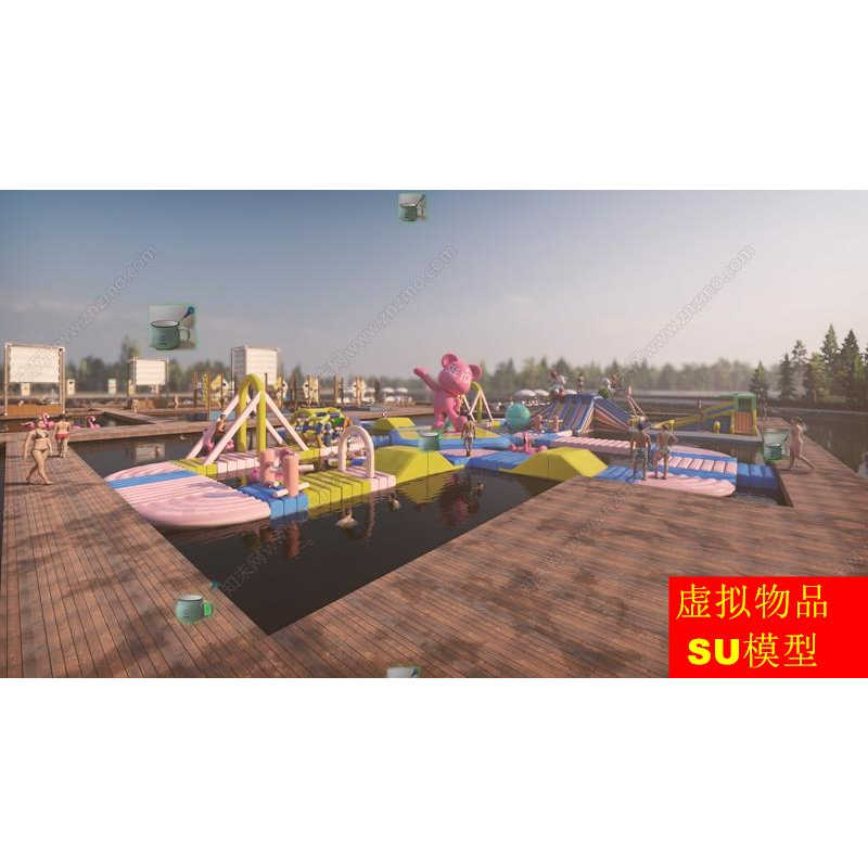 草图大师SU模型 现代水上乐园 儿童游乐园 水上闯关活动卡通乐园