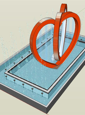 SU1758 sketchup模型库 SU模型 心心相印雕塑心形水景景观SU模型