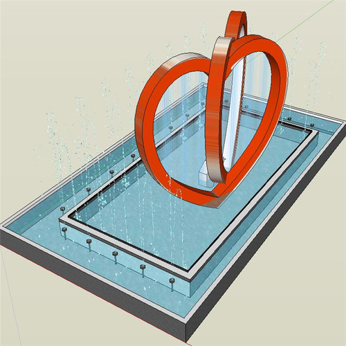 SU1758 sketchup模型库 SU模型 心心相印雕塑心形水景景观SU模型