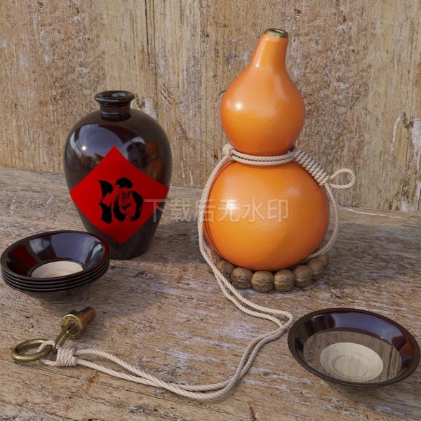 新中式摆件 酒葫芦 民间手工艺葫芦 葫芦饰品摆件草图大师SU模型