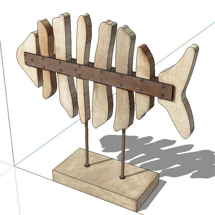 SU2069 sketchup模型库 SU模型 木质鱼 景观小品 鱼骨路标雕塑SU