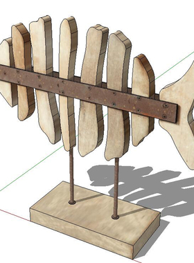 SU2069 sketchup模型库 SU模型 木质鱼 景观小品 鱼骨路标雕塑SU