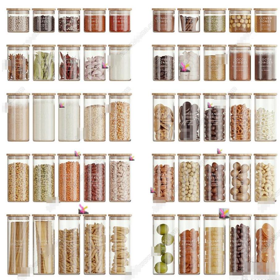 3753现代罐子 密封罐 厨房用品摆件 五谷杂粮 玻璃罐 零食 SU模型