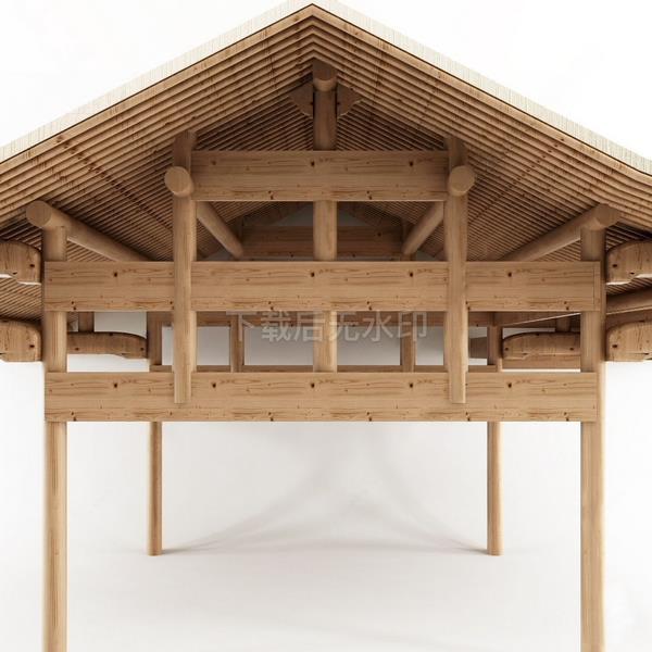 现代中式实木屋顶构件 古建框架顶木结构 人字顶草图大师SU模型