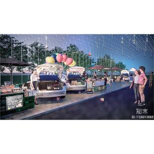 5186现代车尾箱摆摊 网红摊位 夜市闹市摊位 车尾外摆 小品SU模型