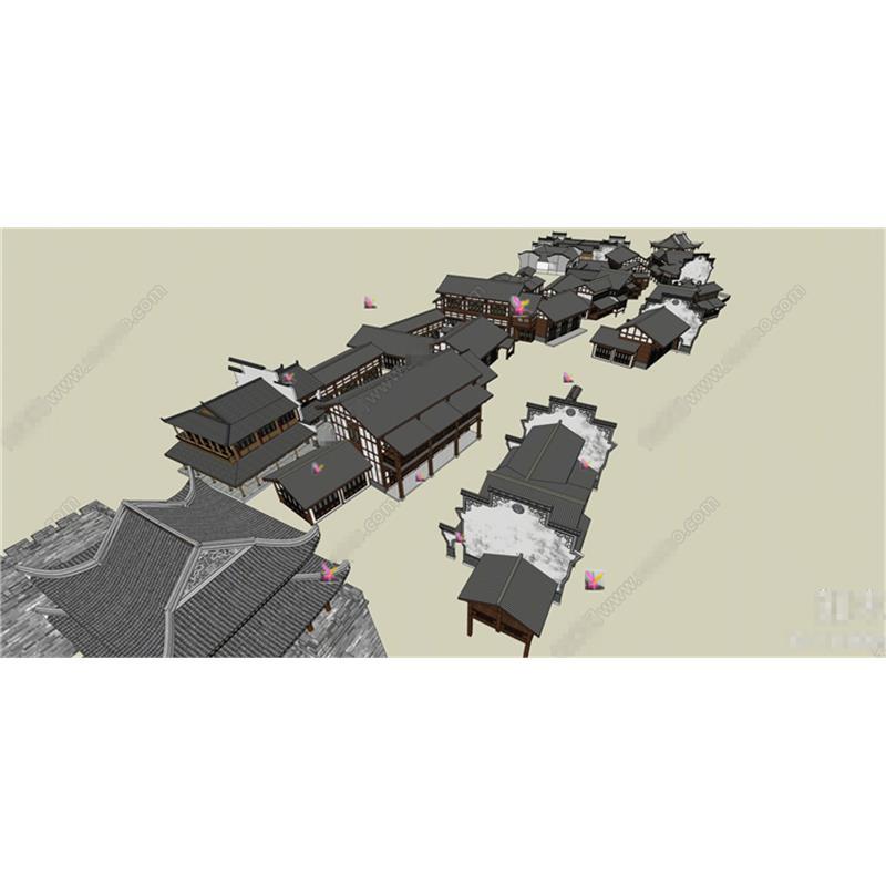 5144中式古建筑 城门 城墙 古街 商业街 木房子 老房子山墙SU模型