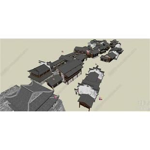 5144中式古建筑 城门 城墙 古街 商业街 木房子 老房子山墙SU模型