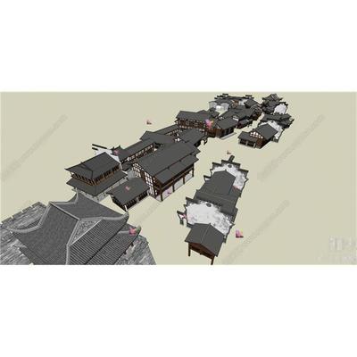 5144中式古建筑 城门 城墙 古街 商业街 木房子 老房子山墙SU模型