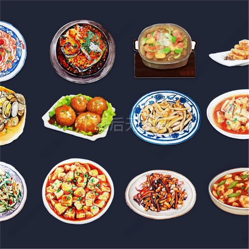 现代挂件 食物 插画 炒菜 中餐家常菜 海鲜 豆腐草图大师SU模型