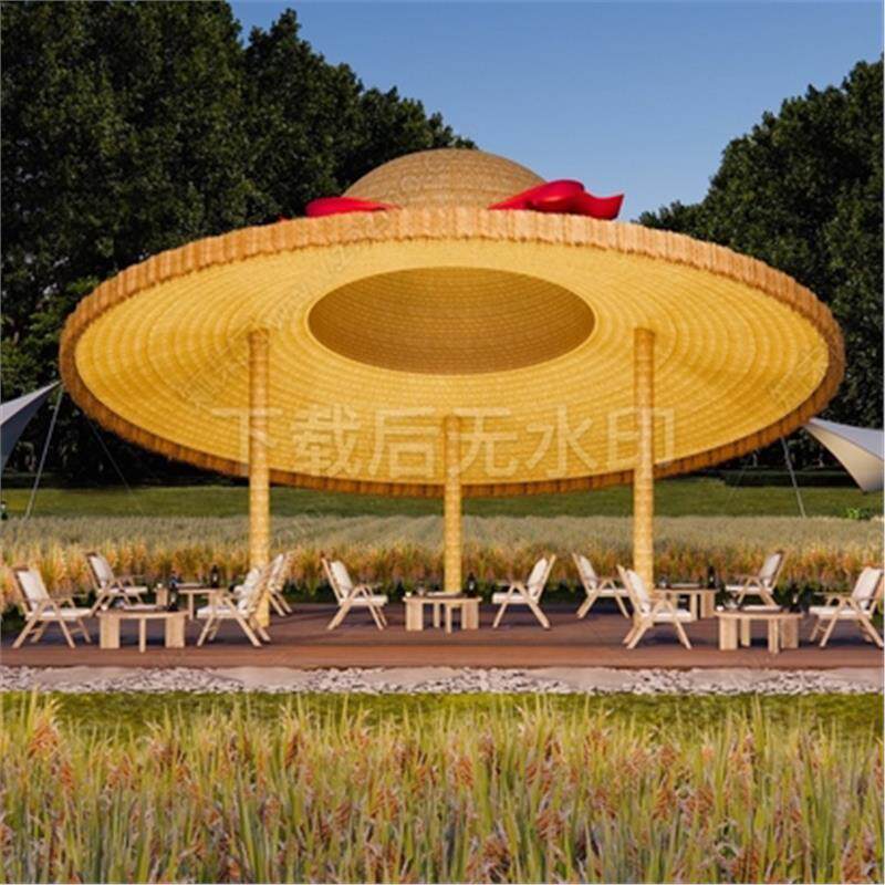 现代廊架 稻田 草帽廊架营地 装饰凉亭 圆形 幕布草图大师SU模型
