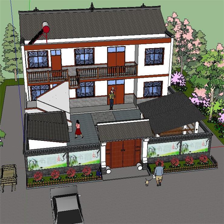 su1837 sketchup模型库 su模型 陕西风格农村民居建筑设计su模型