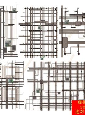 SU模型草图大师 工业吊顶吊顶空调管道Iof吊顶管道吊灯异形吊顶