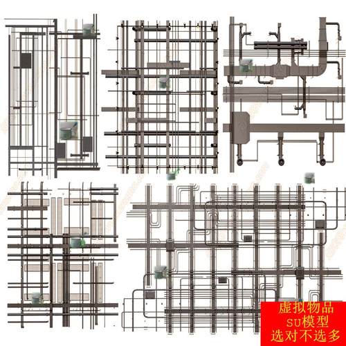 SU模型草图大师 工业吊顶吊顶空调管道Iof吊顶管道吊灯异形吊顶