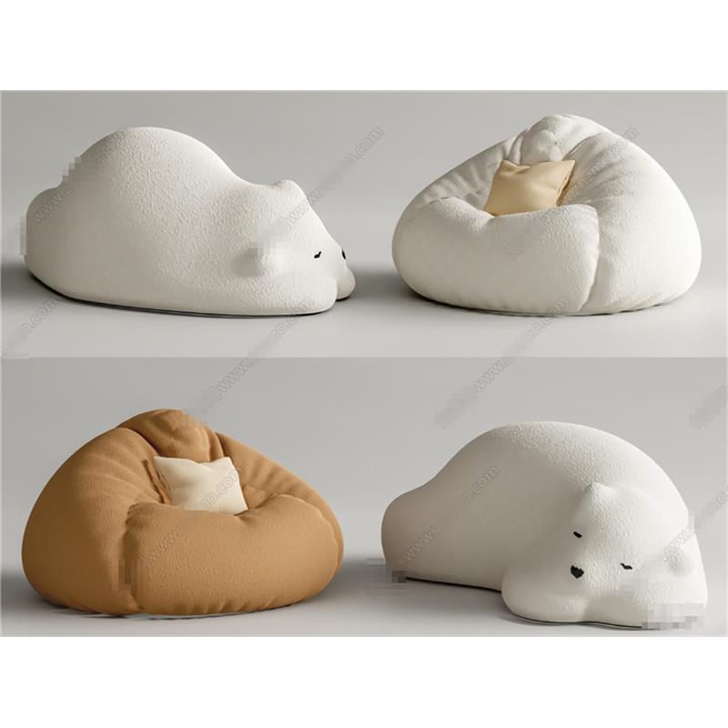 5101现代懒人沙发 休闲沙发 卡通单人沙发 布艺沙发 靠垫 SU模型