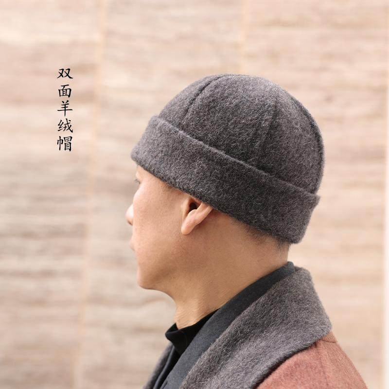 冬季保暖僧帽僧人帽子新款双面纯羊绒帽手工缝制双色复古通用男女