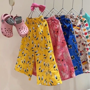 春夏季儿童卡通印花防蚊裤遛弯裤空调裤宽松休闲宝宝男女童阔腿裤