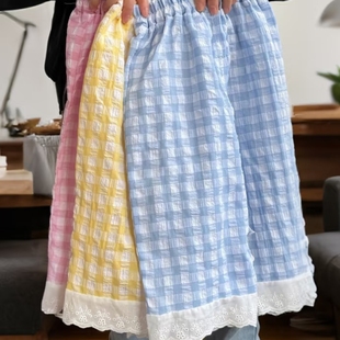 女童夏季裤子儿童轻薄透气蕾丝花边格子防蚊裤女宝薄款时尚休闲裤