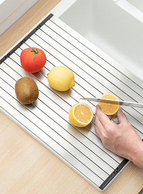 厨房家用水槽粘板420/52切菜板沥水架不锈钢多功能折叠解冻板水池