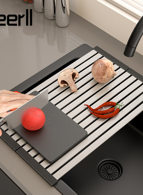 厨房水槽专用不锈钢可折叠沥水架沥水垫320/45/48家用洗碗池