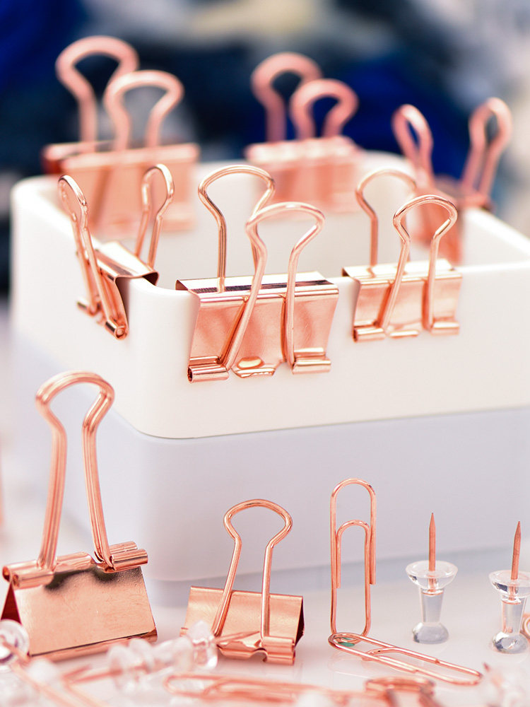 델리 로즈 골드 종이 클립 크리 에이 티브 개성 귀여운 종이 클립 레트로 스테인레스 금속 빌 클립 작은 상자