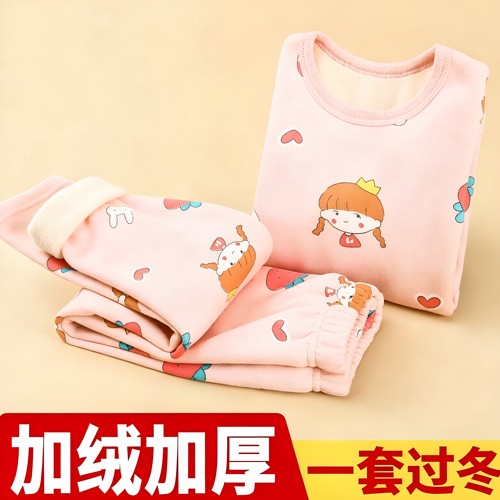 加绒加厚内衣套装冬季男女童