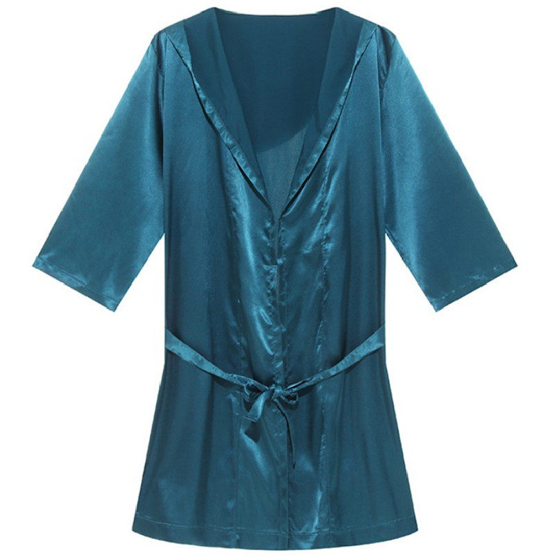 VAN KAZ MENS BATHROBE YOUTH FASHION SEXY SOLID COLOR MID LENGTH LOOSE THIN STRAP SILKY THIN PAJAMAS SUMMER