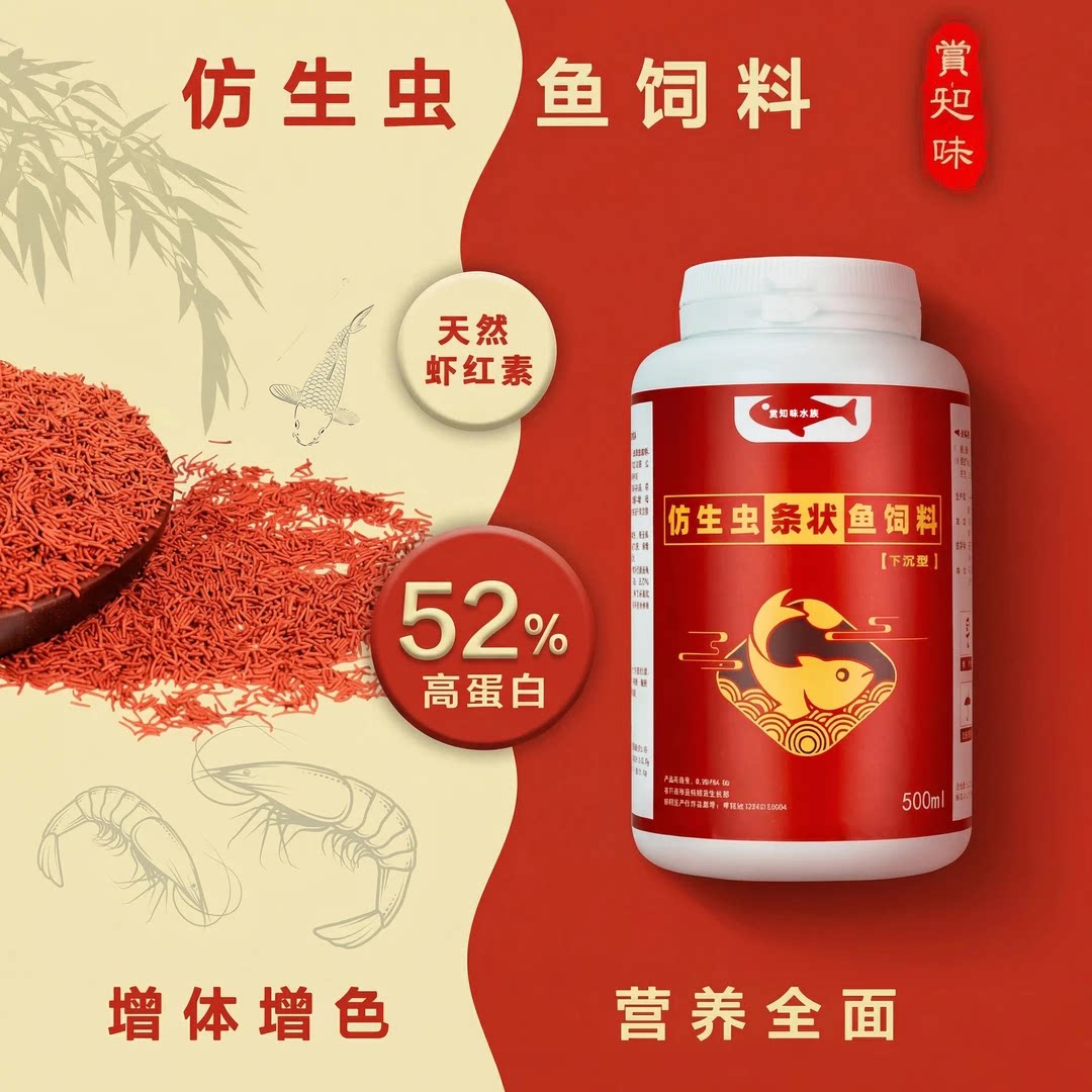 赏知味仿生虫条状鱼饲料观赏鱼鱼食仿红虫高端鱼粮斗鱼黑壳虾增色