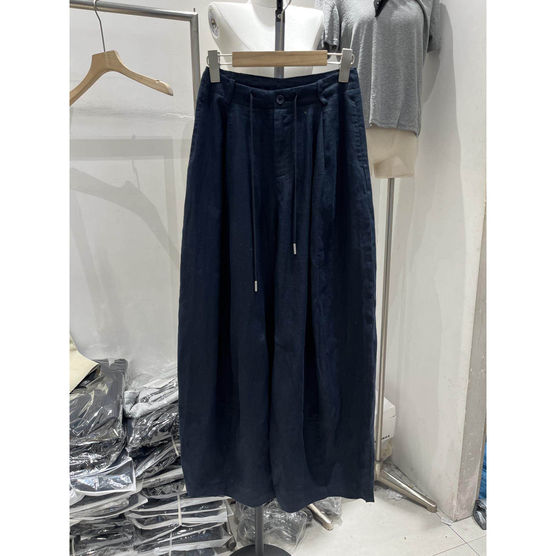 实体女装qb绳s春新款松弛智性夏风亚麻弯腿刀阔裤潮百搭抽大牌感