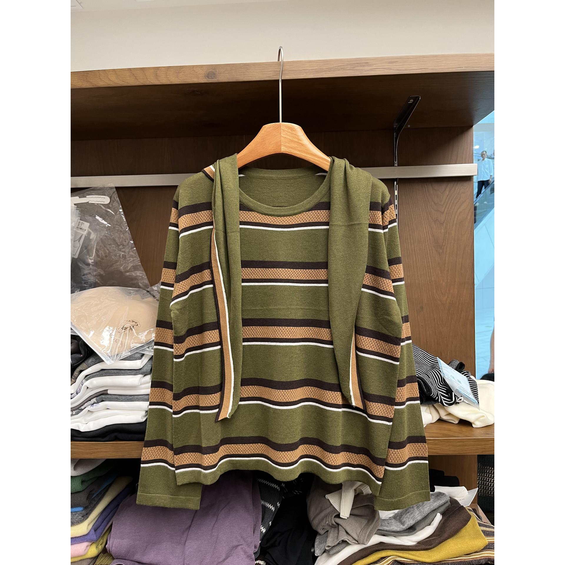 实体女装韩版针氛围纹感条织上衣潮可拆卸连帽肩两件套宽松早秋披