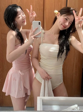 韩国ins三角连体泳衣女微胖遮肉显瘦屁帘两件套保守分体度假泳装