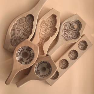 梨木手工大号莲蓬立体饽饽卡子馒头蛋糕点心饽花烘焙木质模具加深