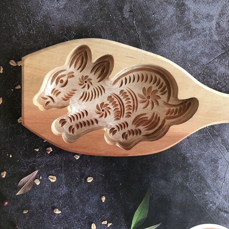 梨木手工雕刻十二生肖兔虎模具梨木点心饼干糕点面食面点烘焙模具