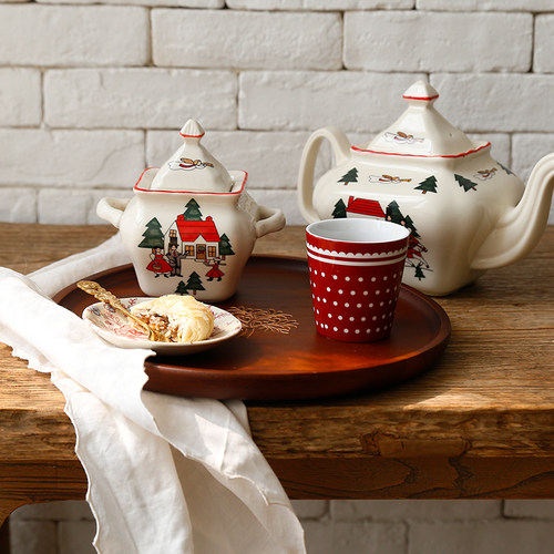 乡村风圣诞包邮陶瓷餐具茶壶糖罐