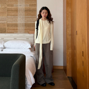 复古绿色松弛显瘦高腰裤 大吹女DCN 高腰宽松阔腿裤 风格 子女 工装