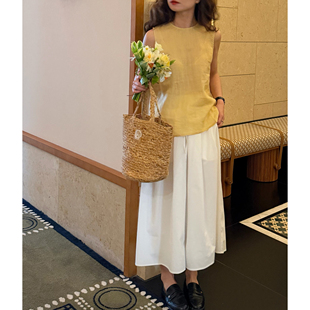大吹女DCN 夏季透气凉感无袖背心纯色全麻宽松上衣