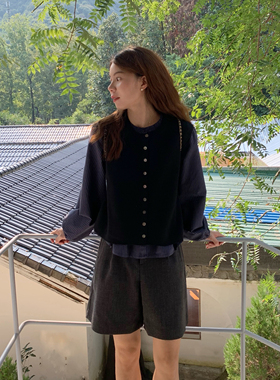 大吹女DCN秋冬新品/ 复古挺括深灰色配皮带高腰休闲直筒西装短裤