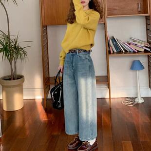大吹女DCN AW/新款高腰直筒阔腿牛仔8分裤小个子女