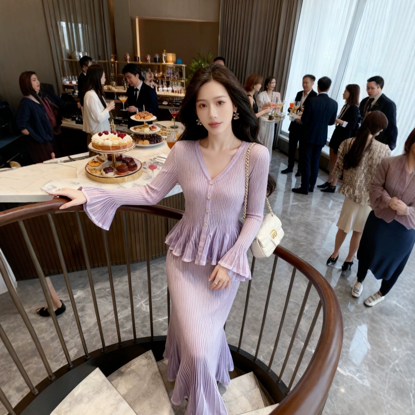 南油26法式V领针织套装女秋喇时尚套装