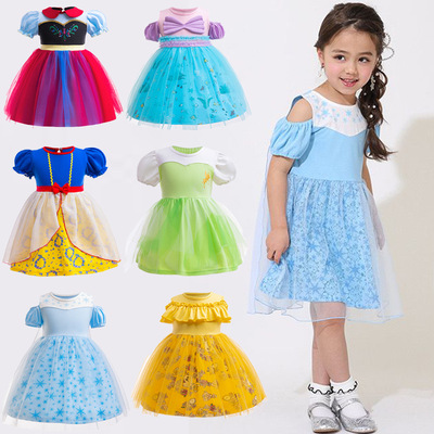 女童美人鱼公主裙白雪公主贝儿安娜小女孩夏季短袖连衣裙小童裙子