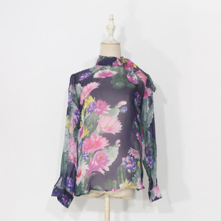 长袖衬衫女夏薄款单层真丝桑蚕丝上衣女轻奢高级感蝴蝶结清仓处理