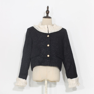 2025春秋装新款小香风羽绒服女白鸭绒超短款毛呢钉珠钉珠花边外套