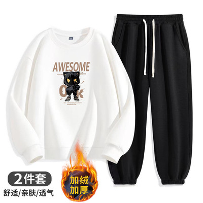青少年宽松潮流休闲运动加绒套装
