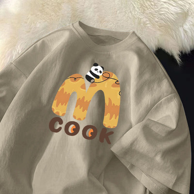 潮牌凉感冰丝短袖T恤男夏季宽松圆领简约青少年印花男装套头上衣